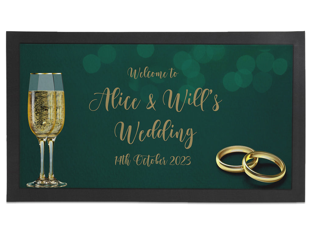 Wedding Emerald Glasses & Rings Regular Bar Runner
