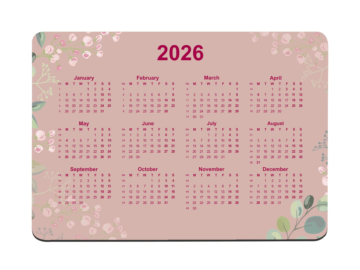 Pink Border Calendar Regular Mouse Mat