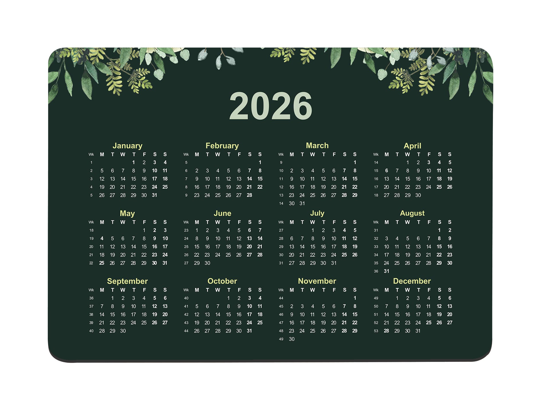 Green Leaves Calendar Regular Mouse Mat