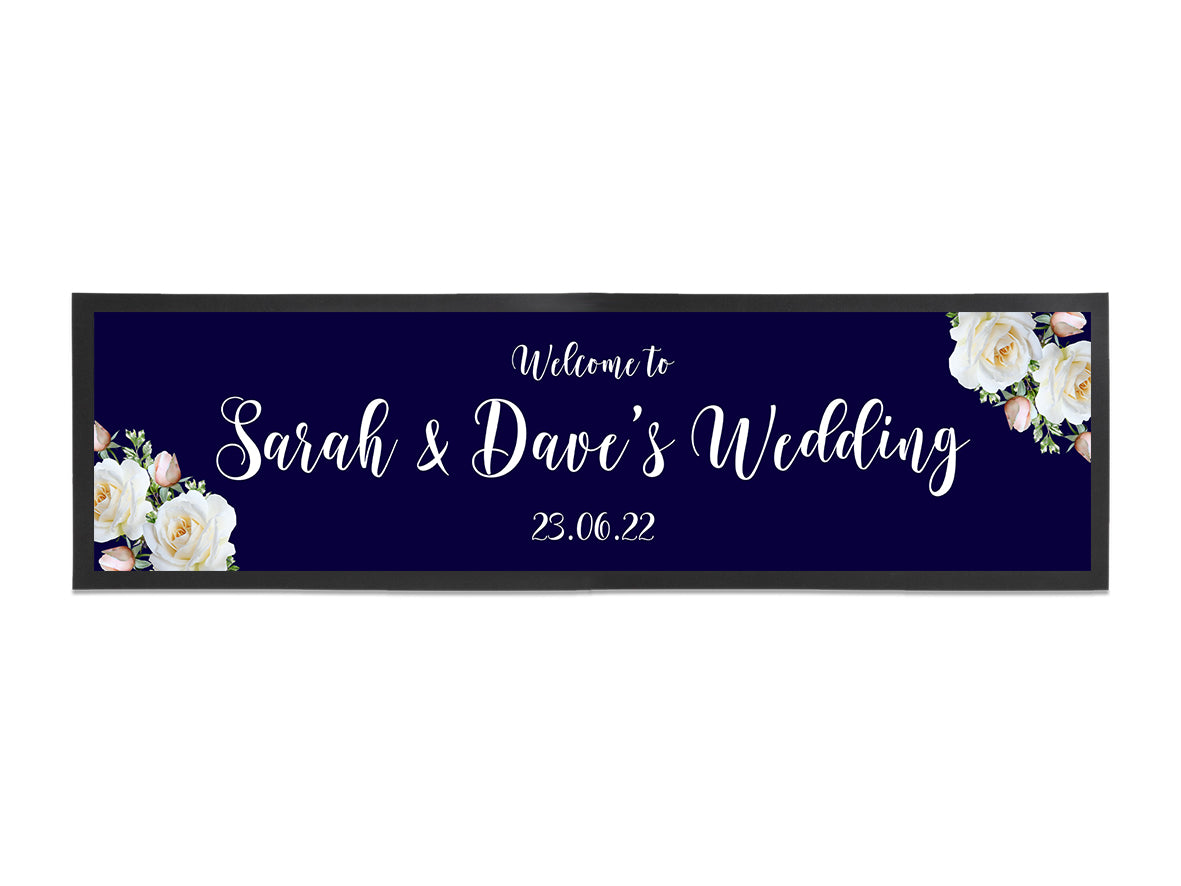 Navy Blue & White Roses Wedding Bar Runners