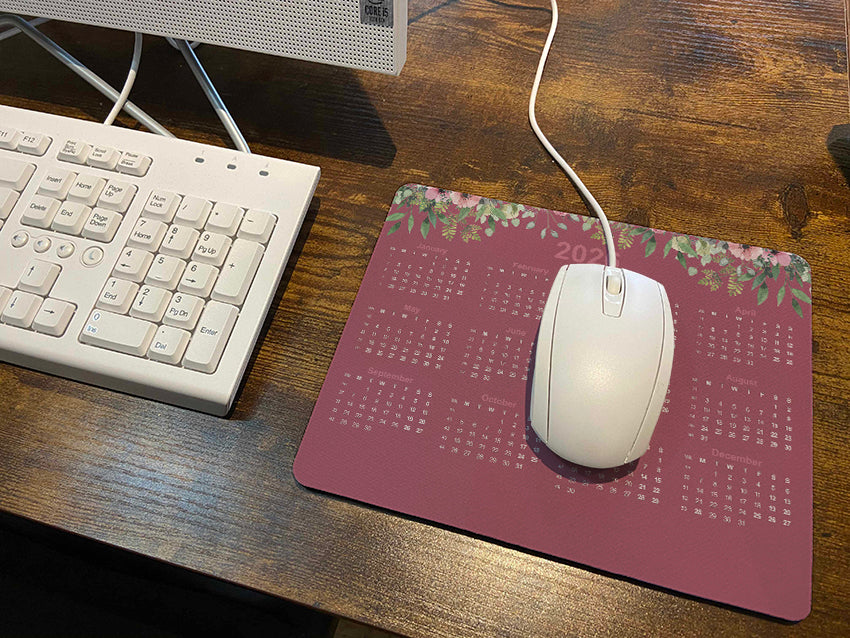 Pink Floral Leaves Calendar Regular Mouse Mat