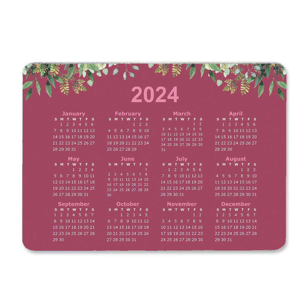 Pink Floral Leaves Calendar Regular Mouse Mat
