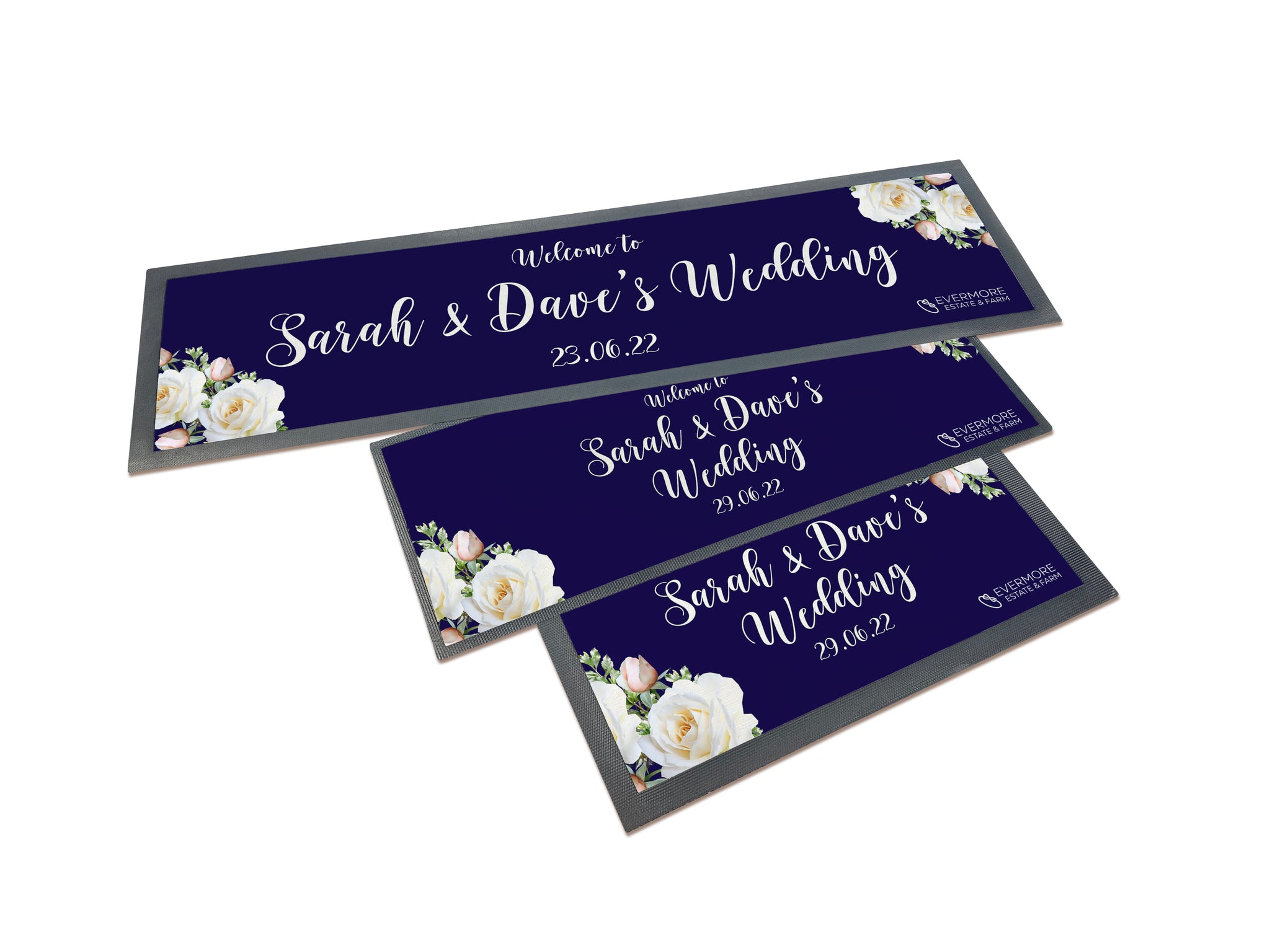 Navy Blue & White Roses Wedding Bar Runners