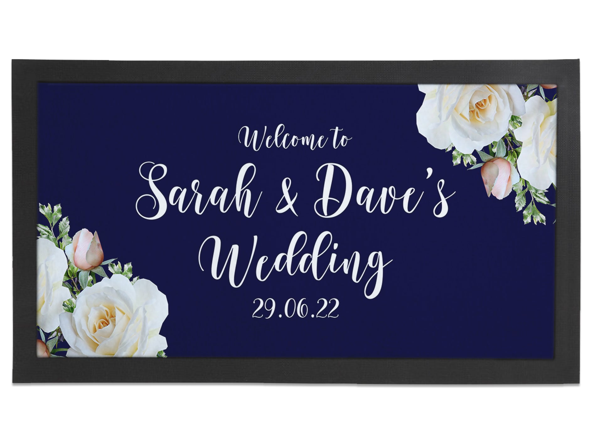 Navy Blue & White Roses Wedding Bar Runners