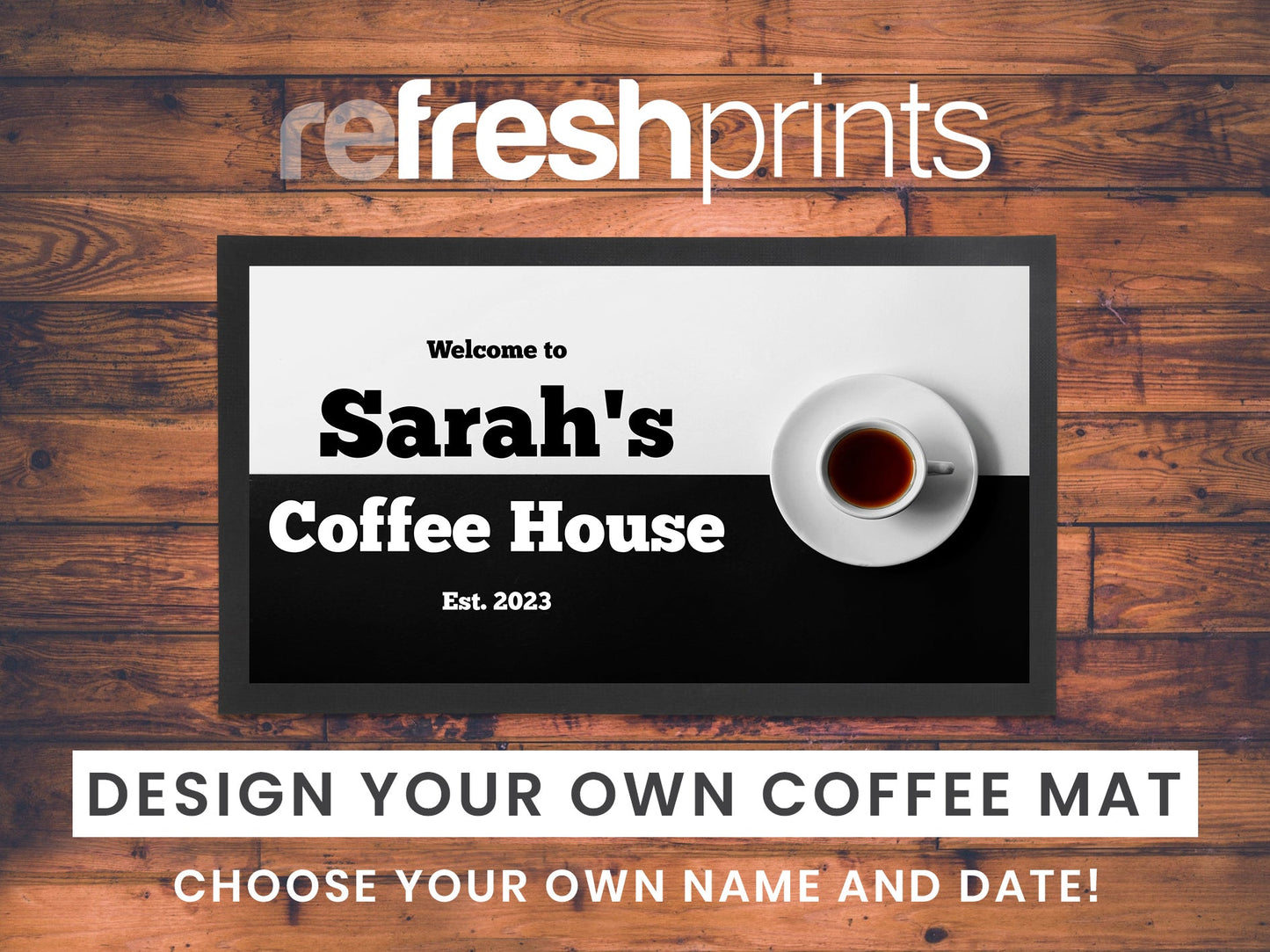 Black And White Coffee Regular Counter Mat - Bar - Mats.co.uk