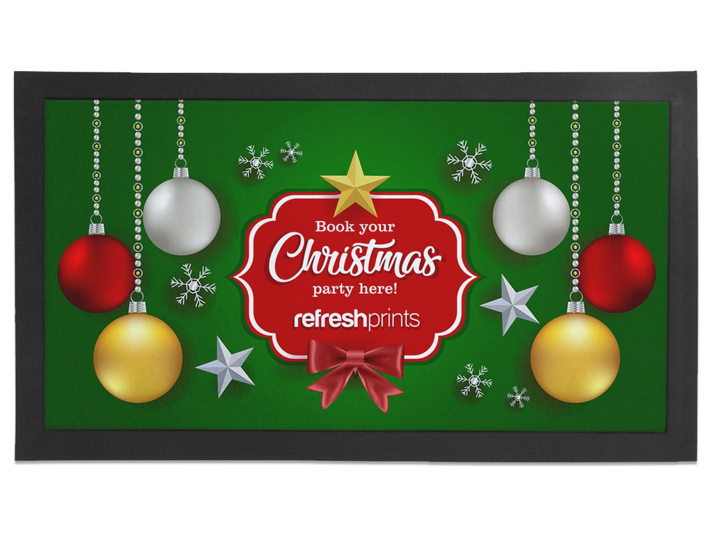 Book Your Party - Green Christmas with Baubles Regular Bar Runner - Bar - Mats.co.uk