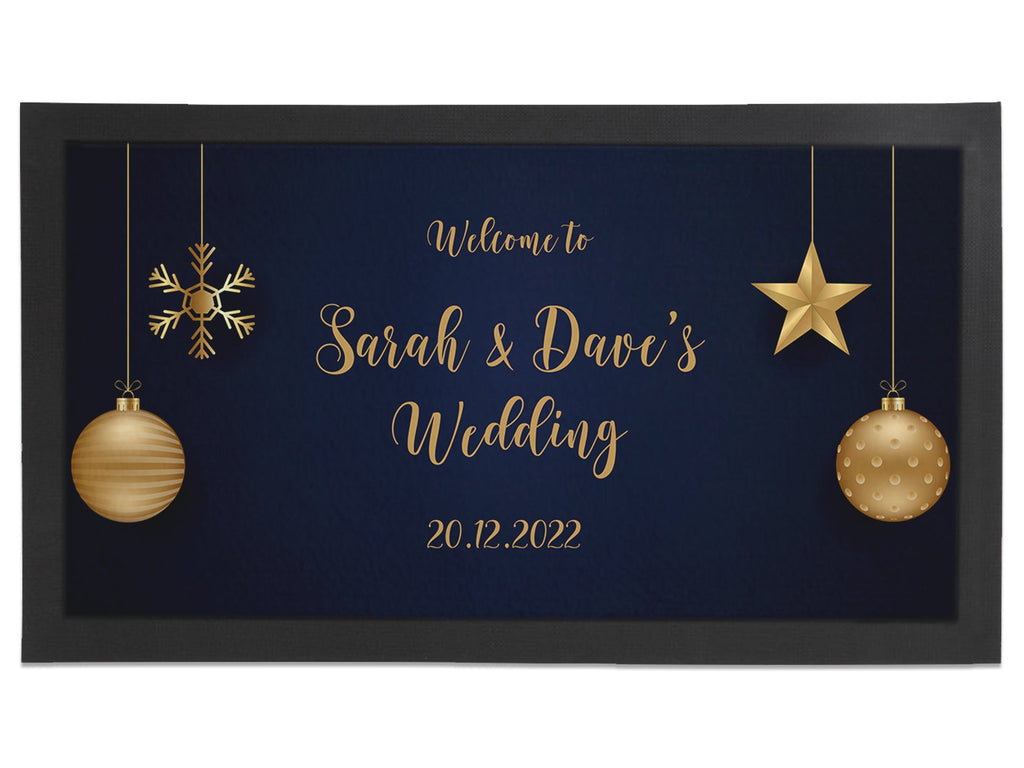 Christmas Wedding Gold Bauble Regular Bar Runner (Blue) - Bar - Mats.co.uk