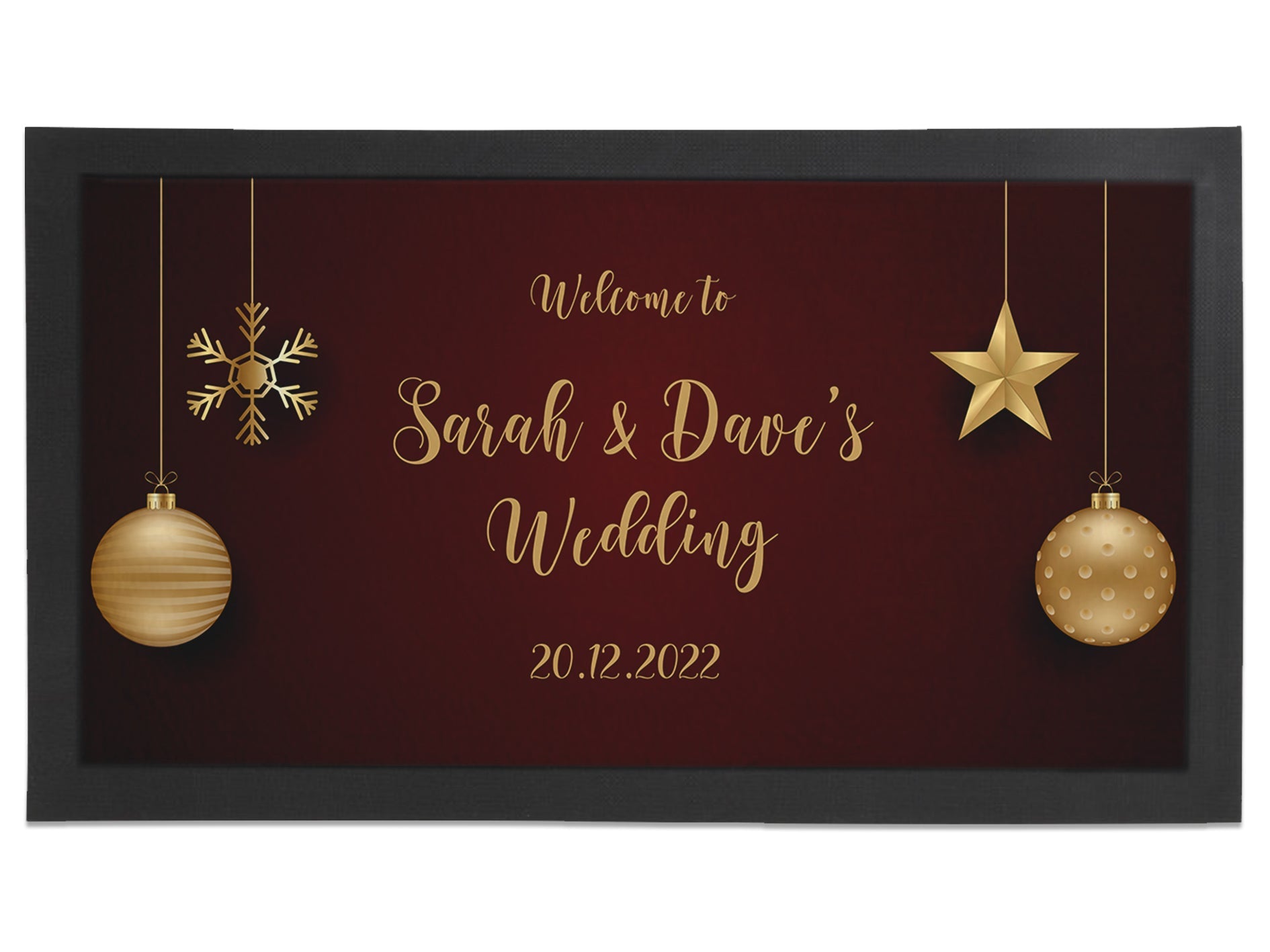 Christmas Wedding Gold Bauble Regular Bar Runner (Red) - Bar - Mats.co.uk