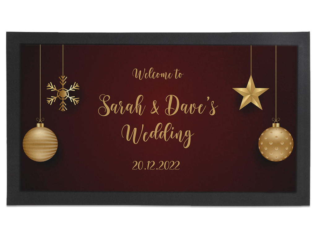 Christmas Wedding Gold Bauble Regular Bar Runner (Red) - Bar - Mats.co.uk