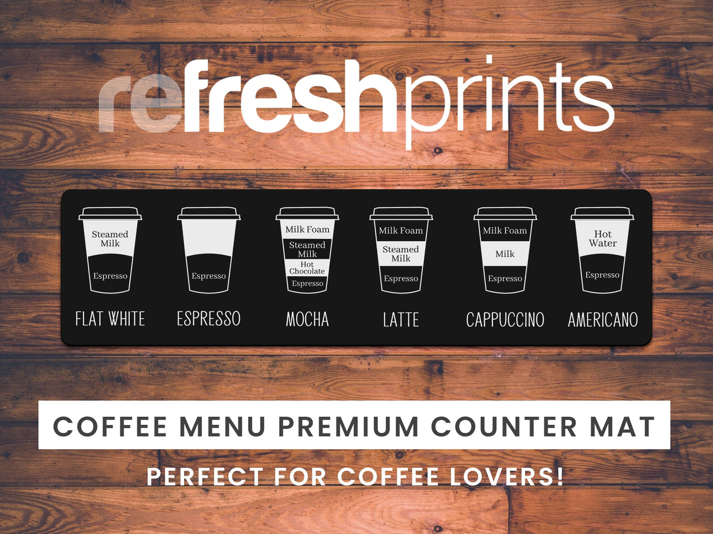 Coffee Menu Black Premium Counter Mat - Bar - Mats.co.uk