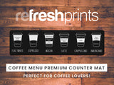 Coffee Menu Black Premium Counter Mat - Bar - Mats.co.uk