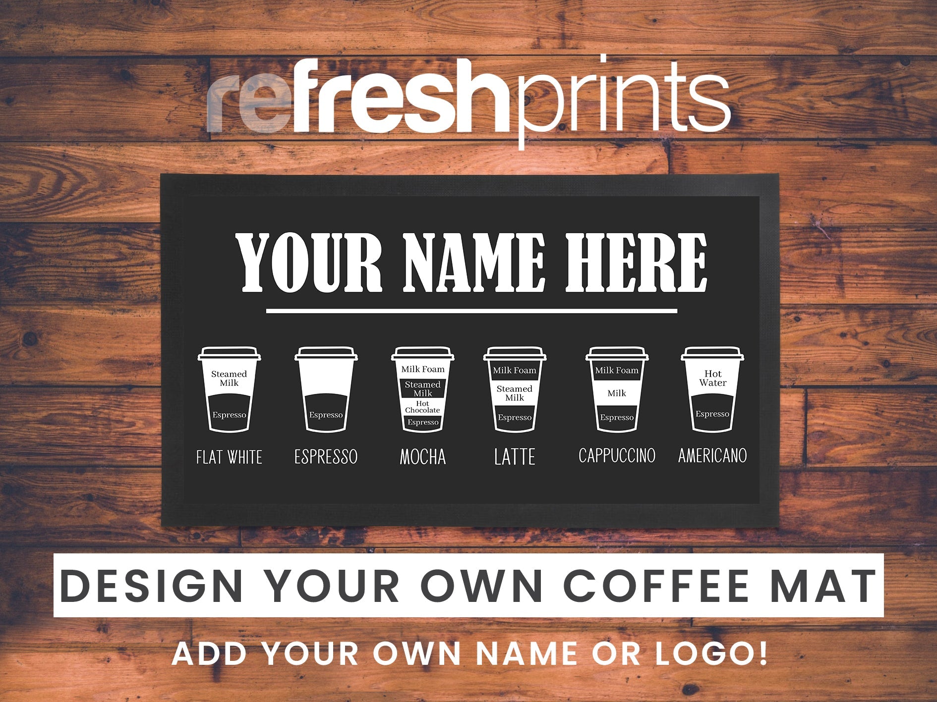 Coffee Menu Regular Counter Mat (Black) - Bar - Mats.co.uk
