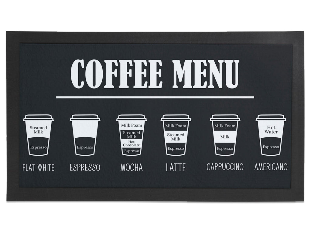 Coffee Menu Regular Counter Mat (Black) - Bar - Mats.co.uk