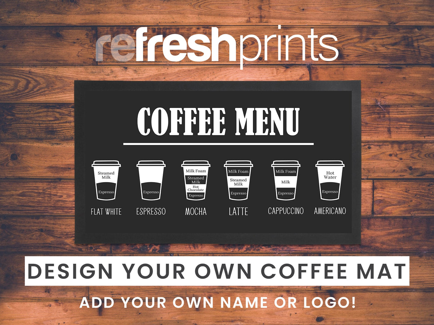 Coffee Menu Regular Counter Mat (Black) - Bar - Mats.co.uk