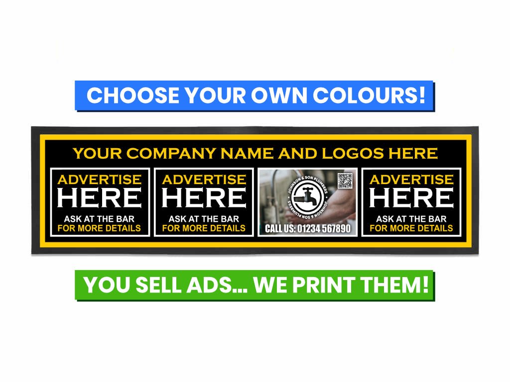 Custom 'Advertise Here' Bar Runner - Large - An Innovative Advertising Solution - Bar - Mats.co.uk