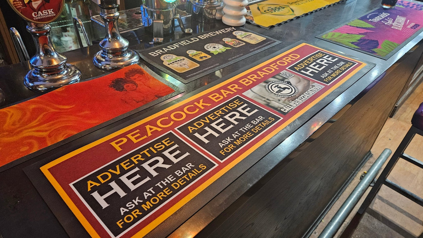 Custom 'Advertise Here' Bar Runner - Large - An Innovative Advertising Solution - Bar - Mats.co.uk