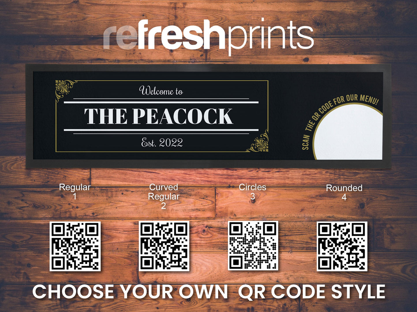 Custom Bordered QR Code Large Bar Runner - Bar - Mats.co.uk