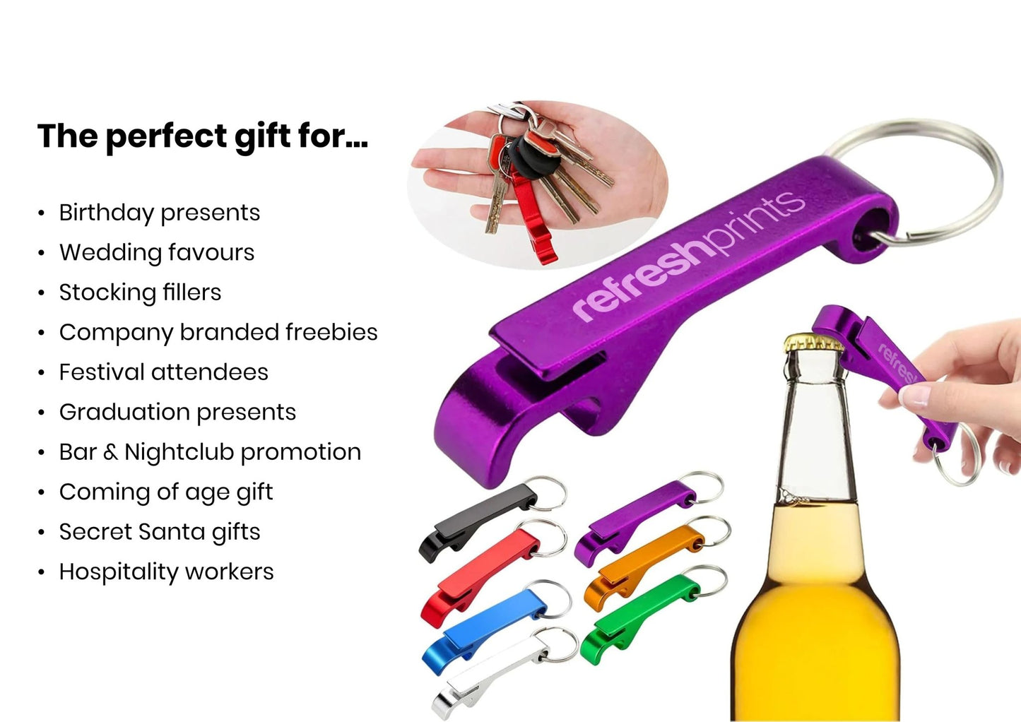 Custom Keyring Bottle Opener - Laser Engraving - 7 Different Colours - Bar - Mats.co.uk
