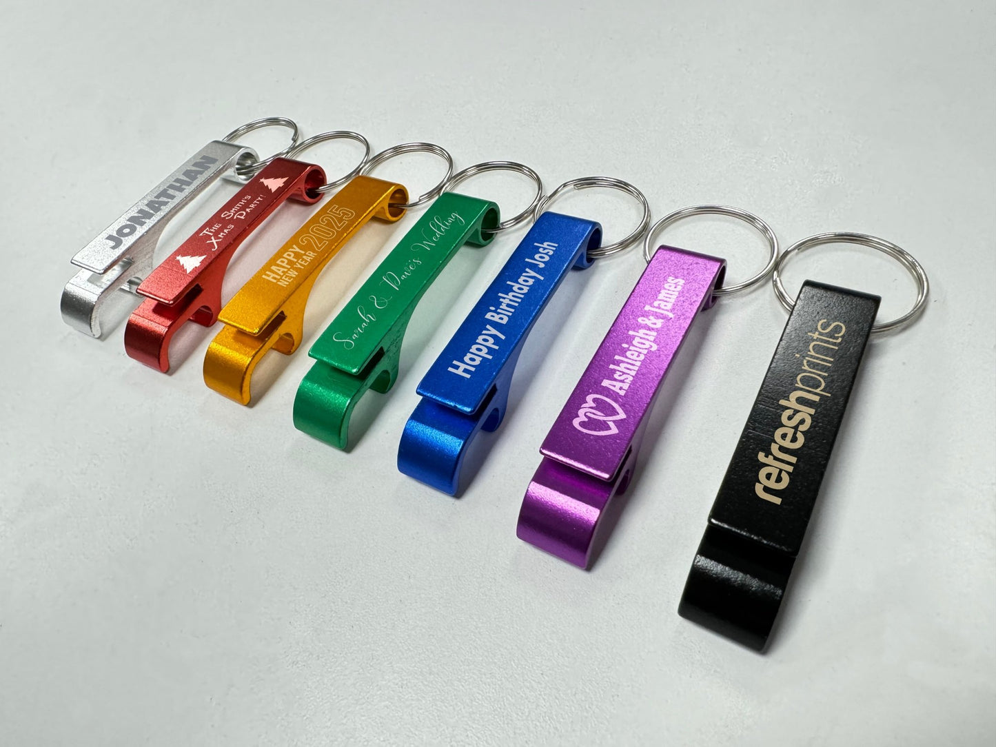 Custom Keyring Bottle Opener - Laser Engraving - 7 Different Colours - Bar - Mats.co.uk