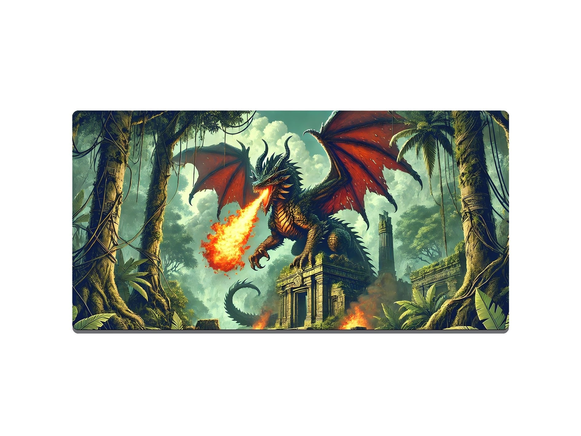 Ferocious Dragon On Ancient Ruins Gaming Mat - Desk Mat - 3 SIZES - Bar - Mats.co.uk