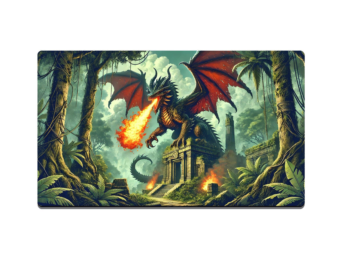 Ferocious Dragon On Ancient Ruins Gaming Mat - Desk Mat - 3 SIZES - Bar - Mats.co.uk