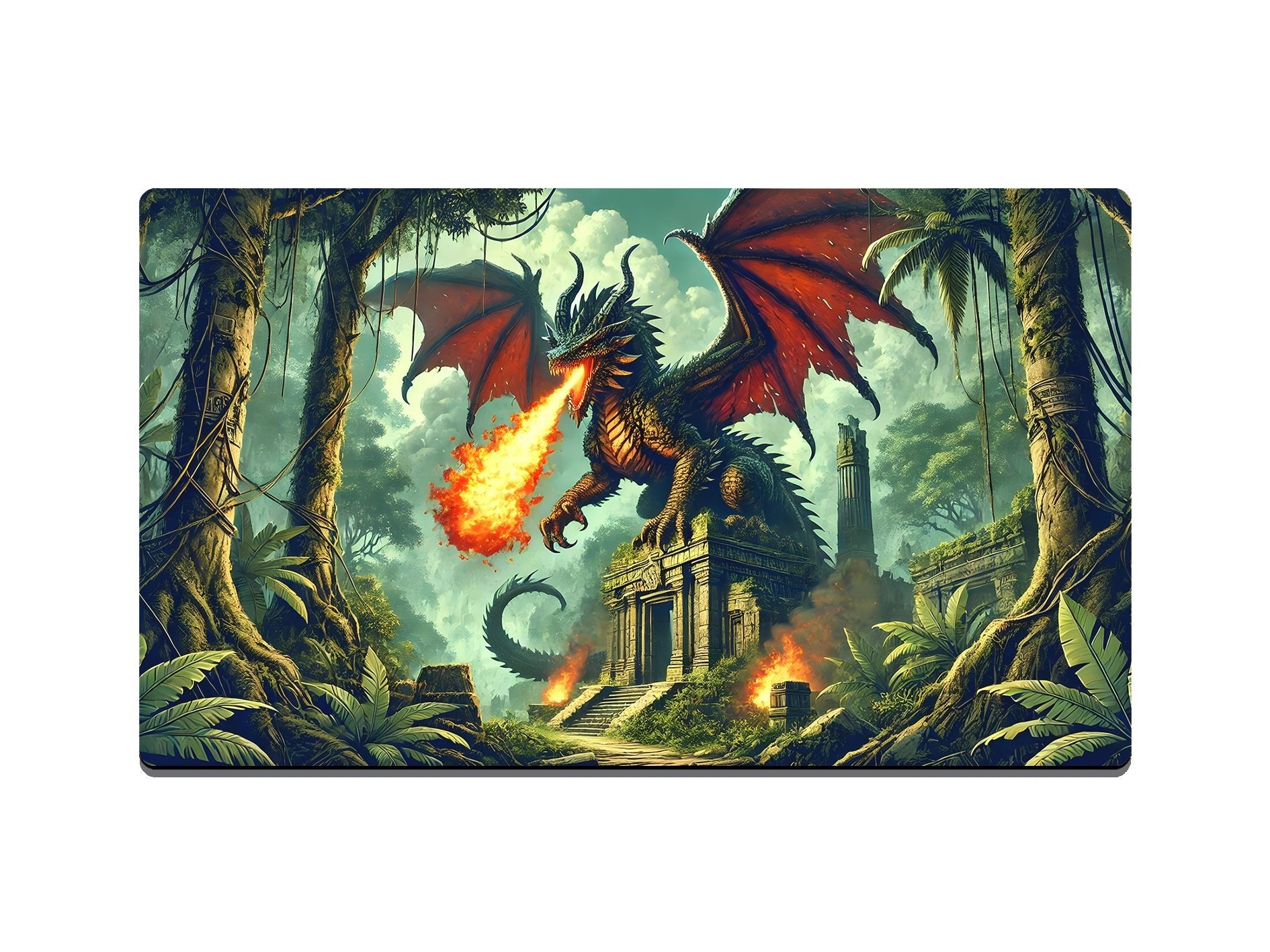 Ferocious Dragon On Ancient Ruins Gaming Mat - Desk Mat - 3 SIZES - Bar - Mats.co.uk