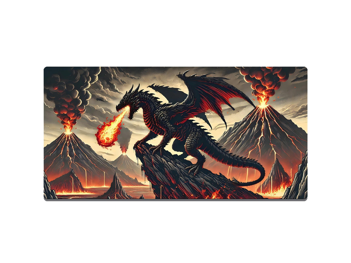 Fire Breathing Dragon With Volcanoes Gaming Mat - Desk Mat - 3 SIZES - Bar - Mats.co.uk