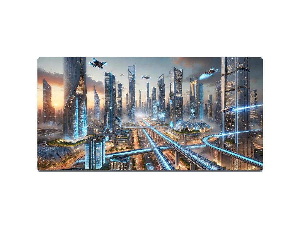 Futuristic Neon City Highway Gaming Mat - Desk Mat - 3 SIZES - Bar - Mats.co.uk