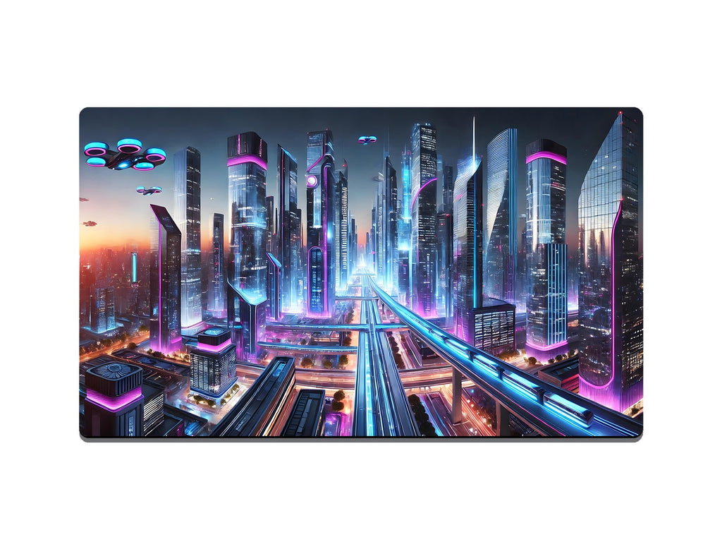 Futuristic Neon City Landscape Gaming Mat - Desk Mat - 3 SIZES - Bar - Mats.co.uk