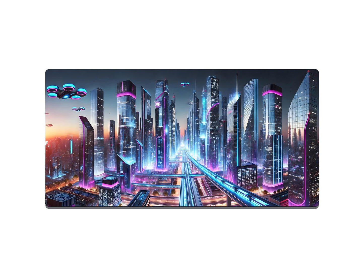 Futuristic Neon City Landscape Gaming Mat - Desk Mat - 3 SIZES - Bar - Mats.co.uk