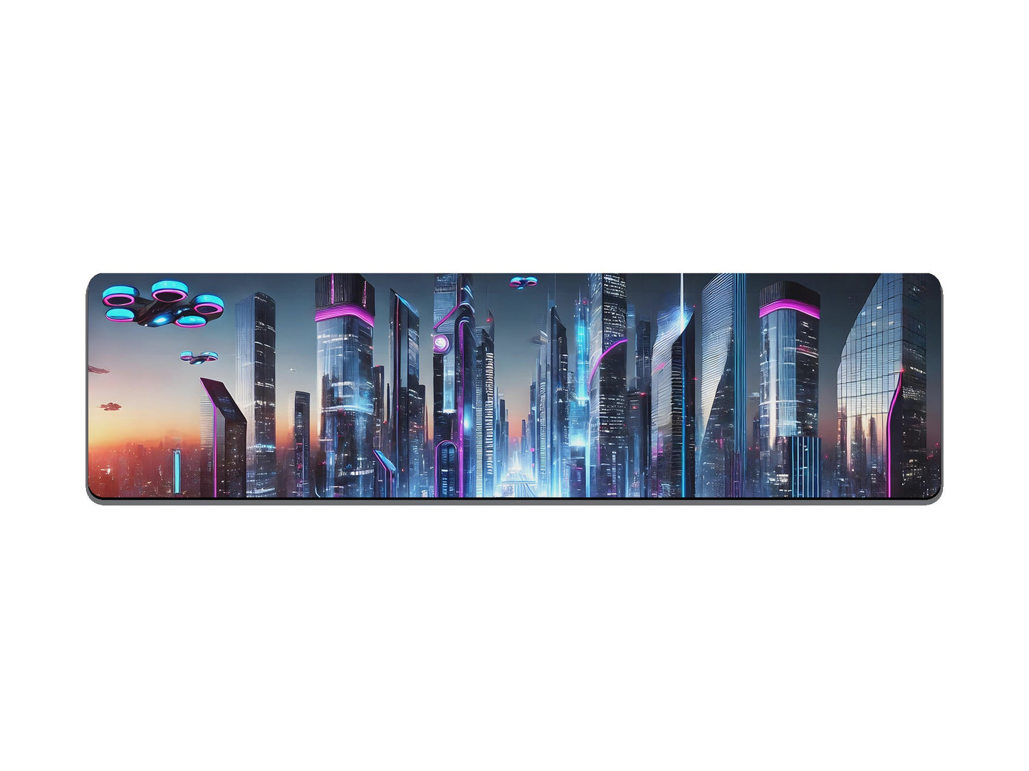 Futuristic Neon City Landscape Gaming Mat - Desk Mat - 3 SIZES - Bar - Mats.co.uk