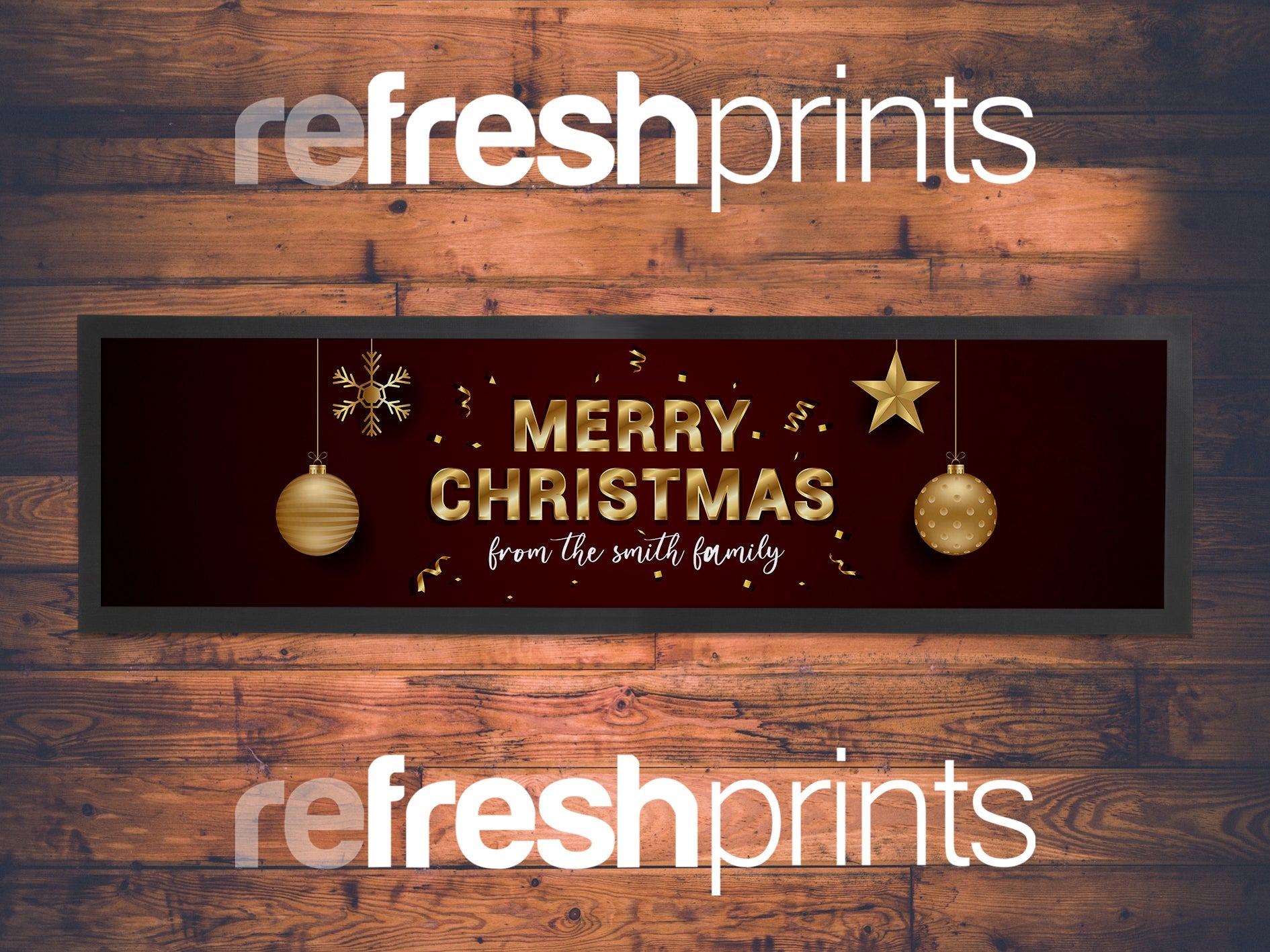 Golden Merry Christmas Large Bar Runner - Bar - Mats.co.uk