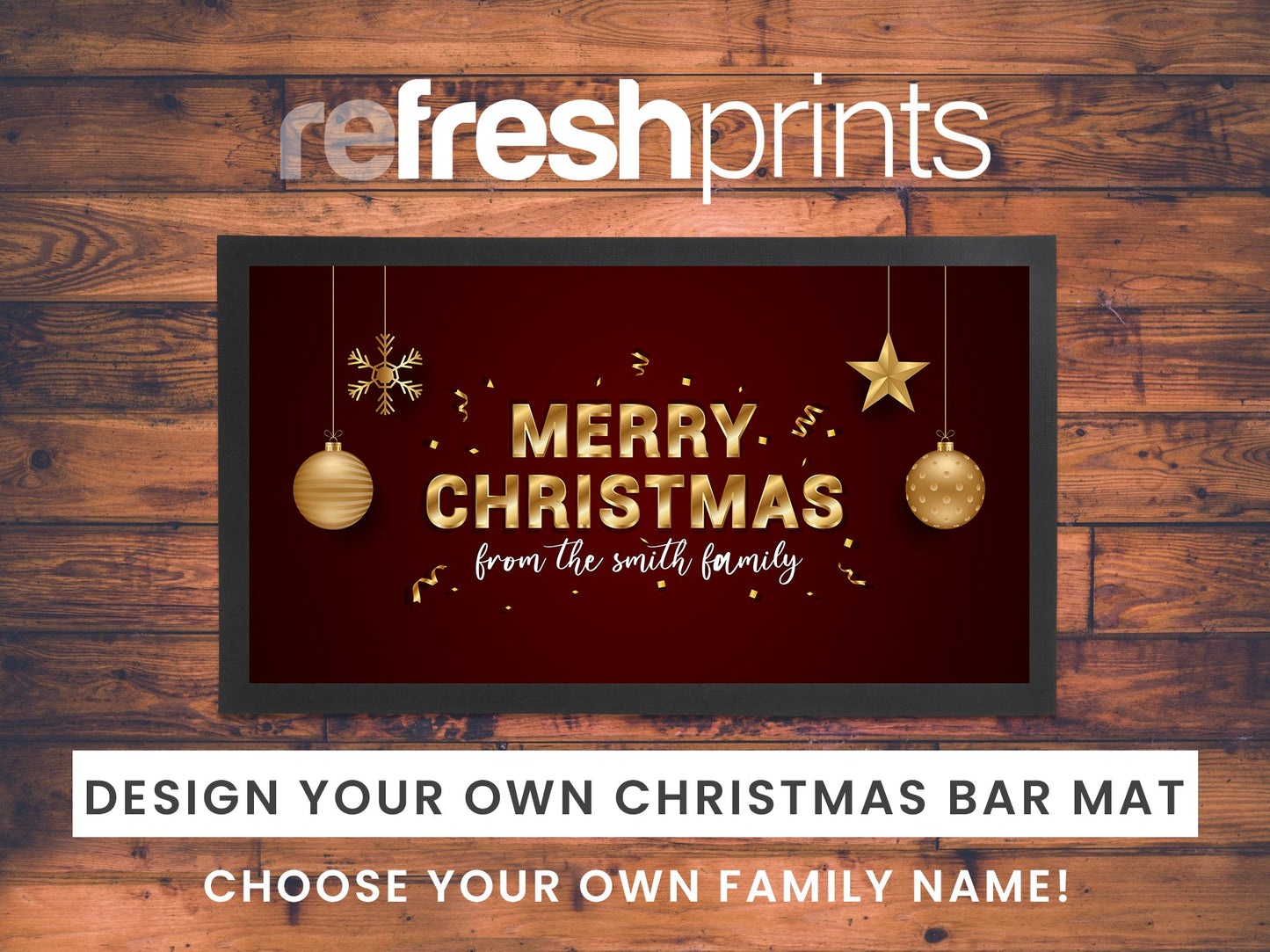Golden Merry Christmas Regular Bar Runner - Bar - Mats.co.uk