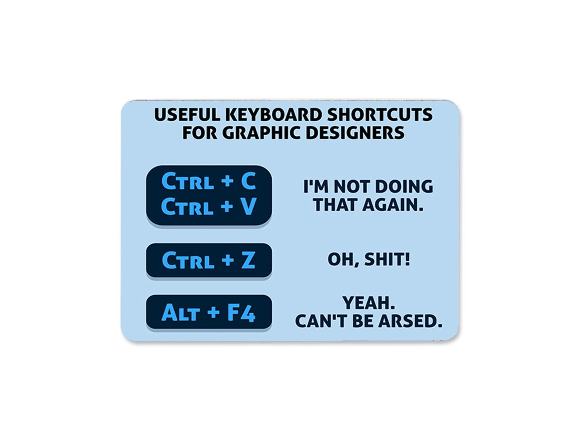 Graphic Designer Shortcuts Regular Mouse Mat - Bar - Mats.co.uk