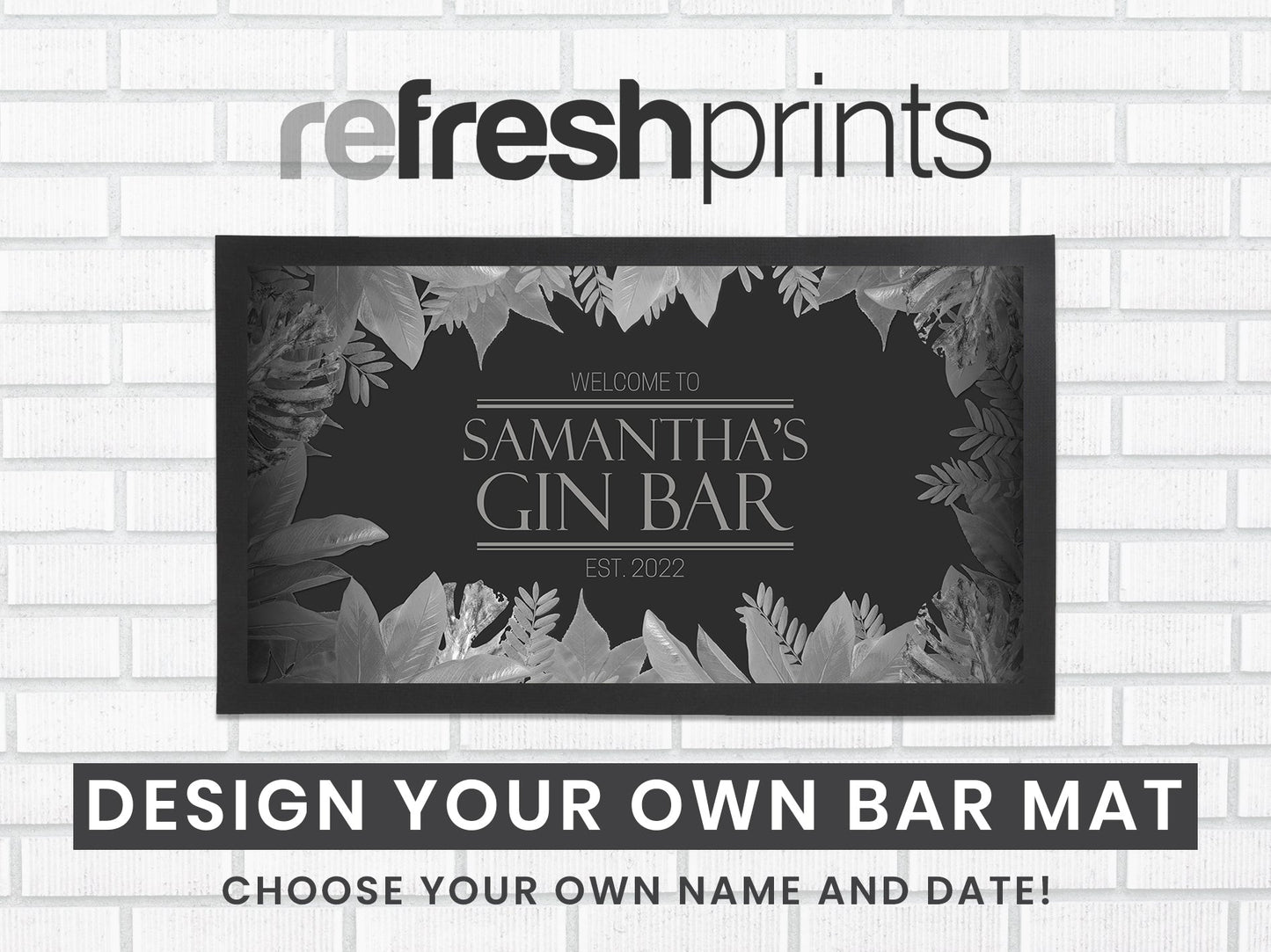 Grey Leaf Regular Bar Runner - Bar - Mats.co.uk