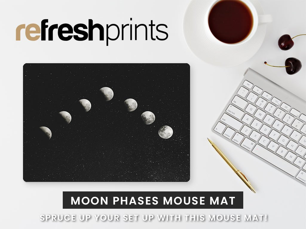 Grey Moon Phases Regular Mouse Mat - Bar - Mats.co.uk