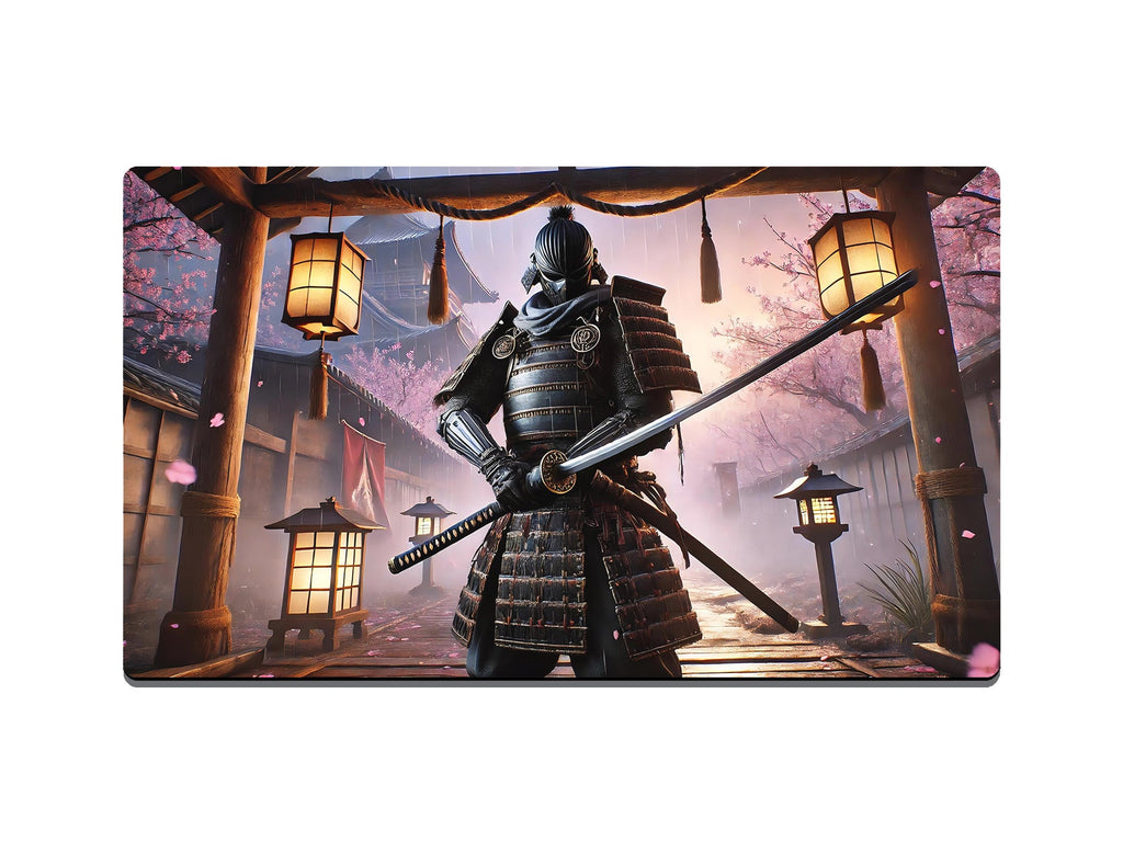 Japanese Samurai with Cherry Blossoms Gaming Mat - Desk Mat - 3 SIZES - Bar - Mats.co.uk