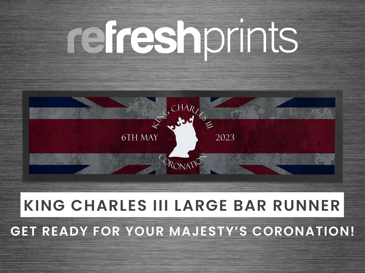 King Charles Coronation Large Bar Runner - Bar - Mats.co.uk