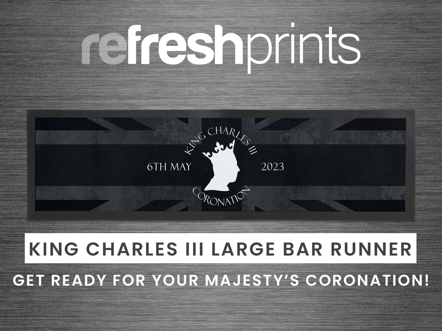 King Charles Coronation Large Bar Runner - Bar - Mats.co.uk