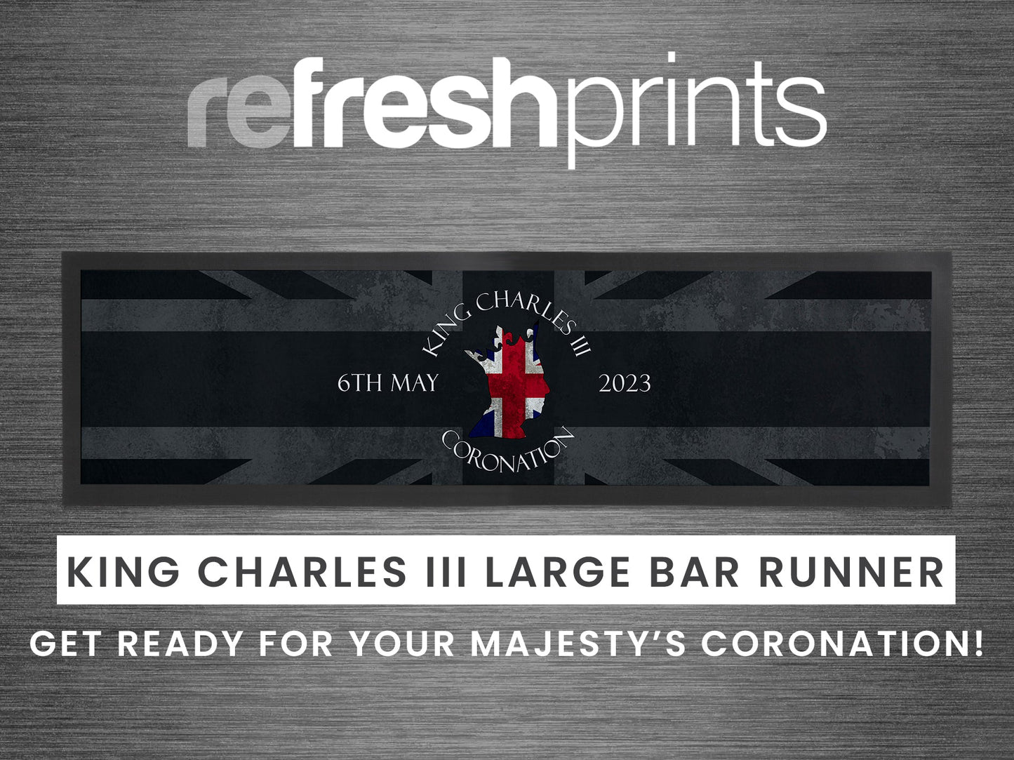King Charles Coronation Large Bar Runner - Bar - Mats.co.uk
