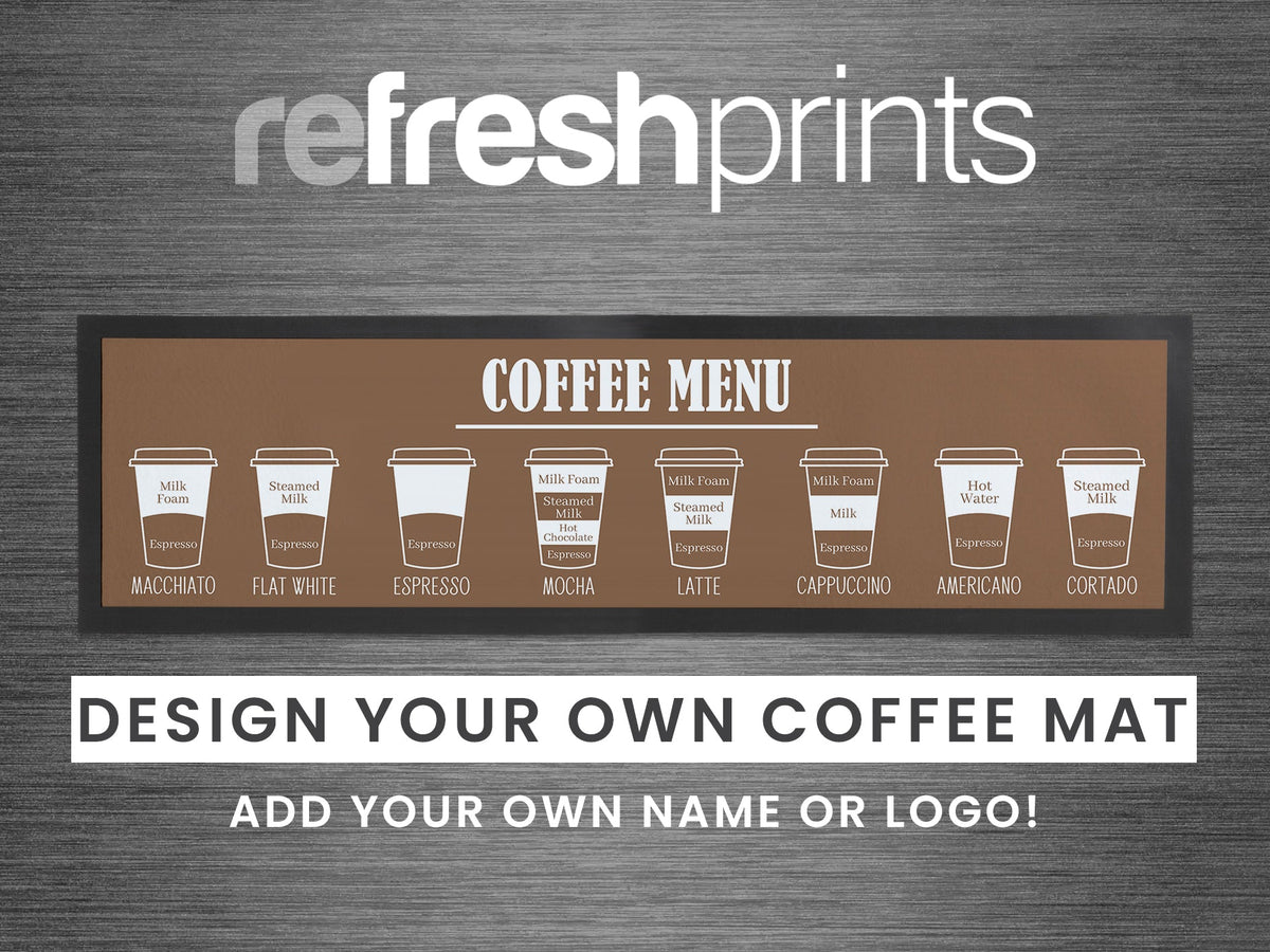 Personalised Large Coffee Menu Counter Mat (Beige) Custom – Bar-Mats.co.uk