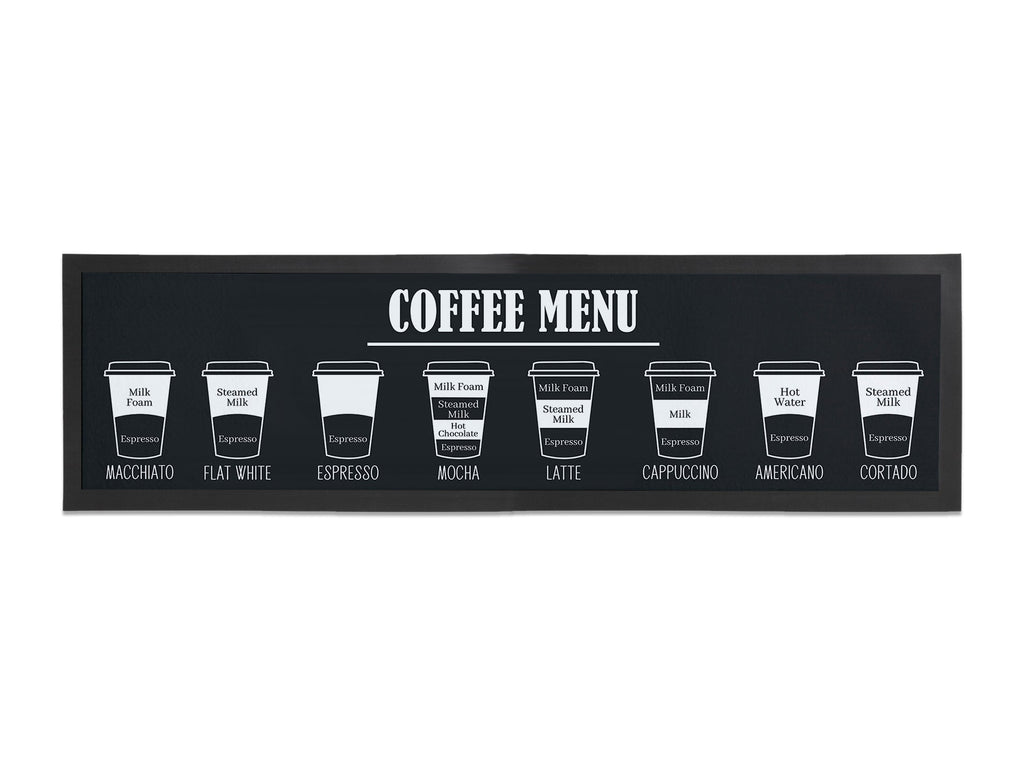 Large Coffee Menu Counter Mat (Black) - Bar - Mats.co.uk