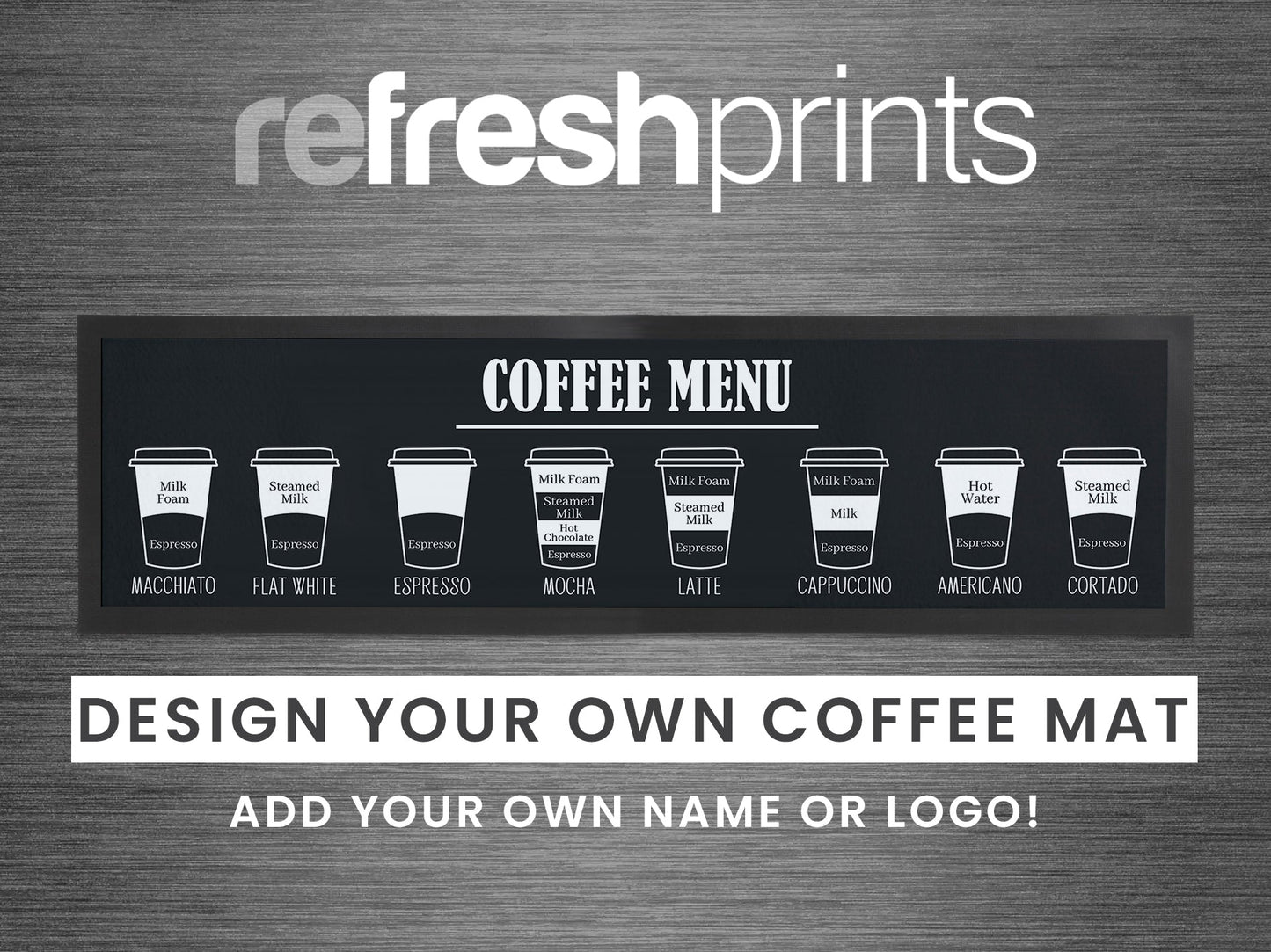 Large Coffee Menu Counter Mat (Black) - Bar - Mats.co.uk