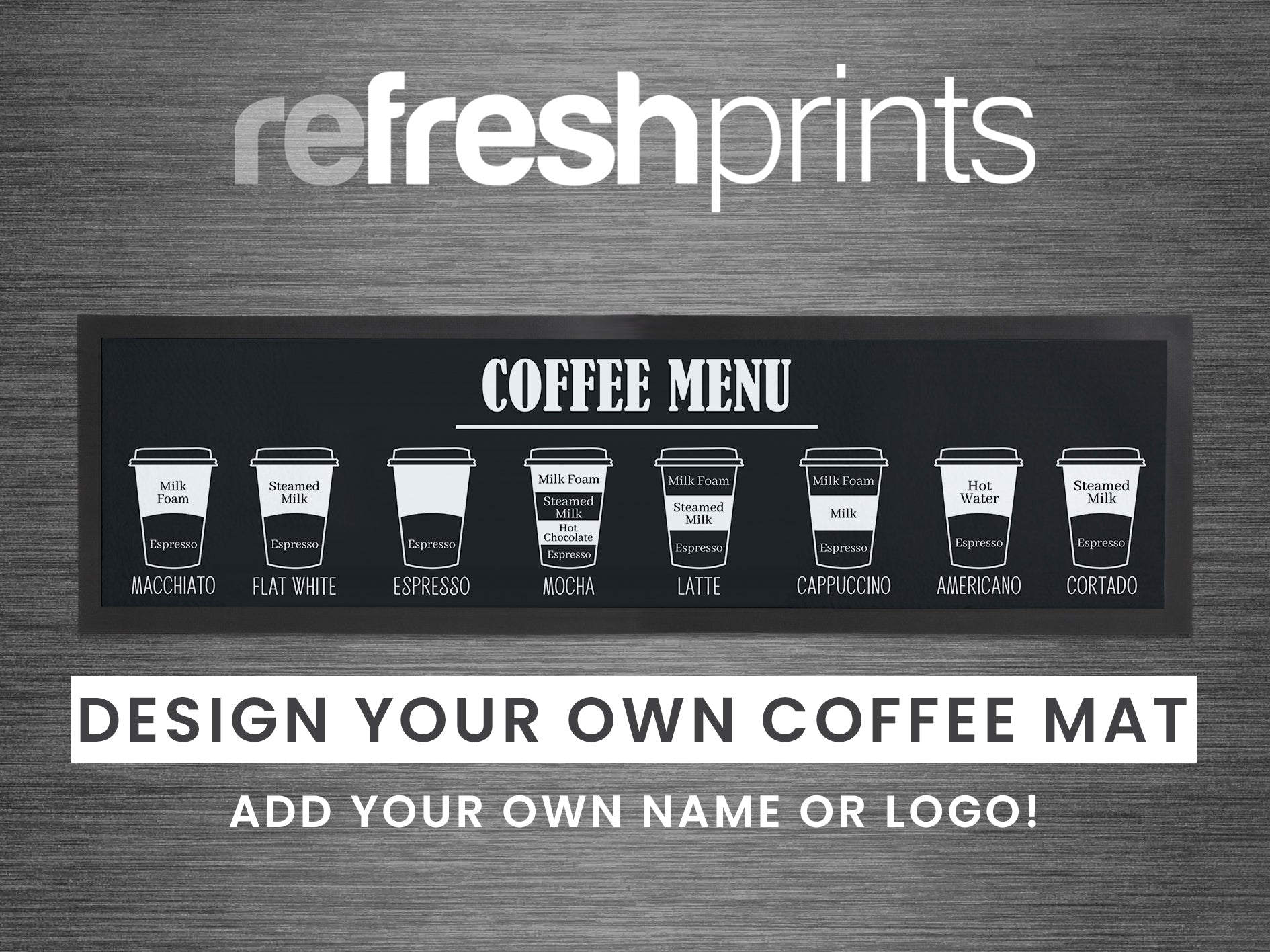 Large Coffee Menu Counter Mat (Black) - Bar - Mats.co.uk