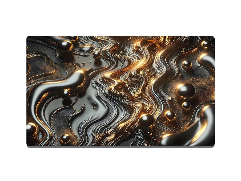 Liquid Metal with Fluid Gold Waves Gaming Mat - Desk Mat - 3 SIZES - Bar - Mats.co.uk