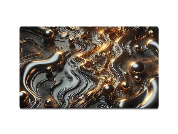 Personalised Liquid Metal with Fluid Gold Waves Gaming Mat - Desk Mat ...