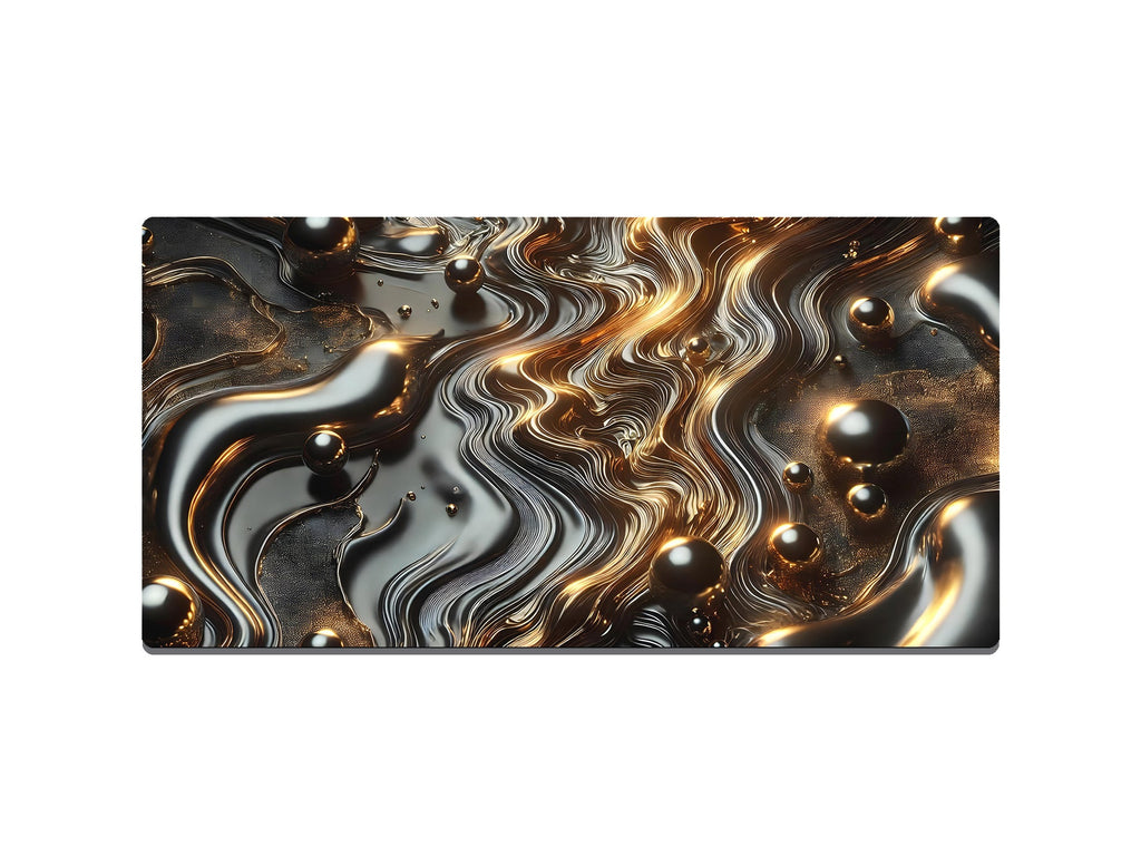 Liquid Metal with Fluid Gold Waves Gaming Mat - Desk Mat - 3 SIZES - Bar - Mats.co.uk