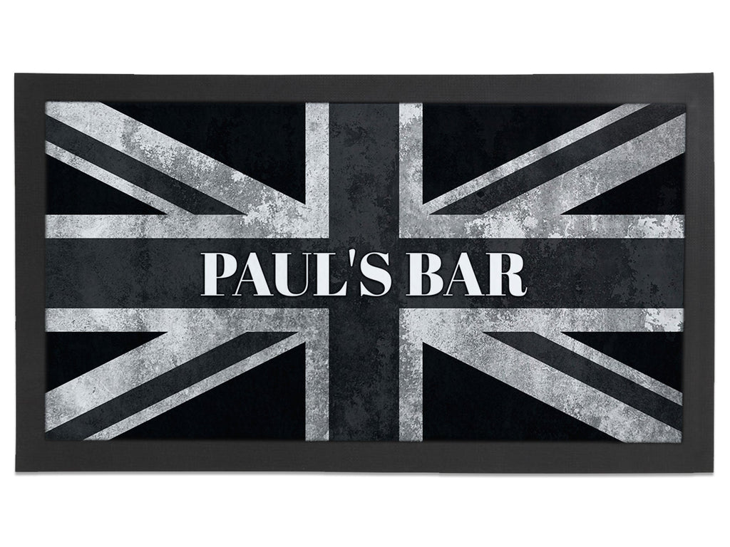 Monochrome Union Jack (UK) Regular Bar Runner - Bar - Mats.co.uk