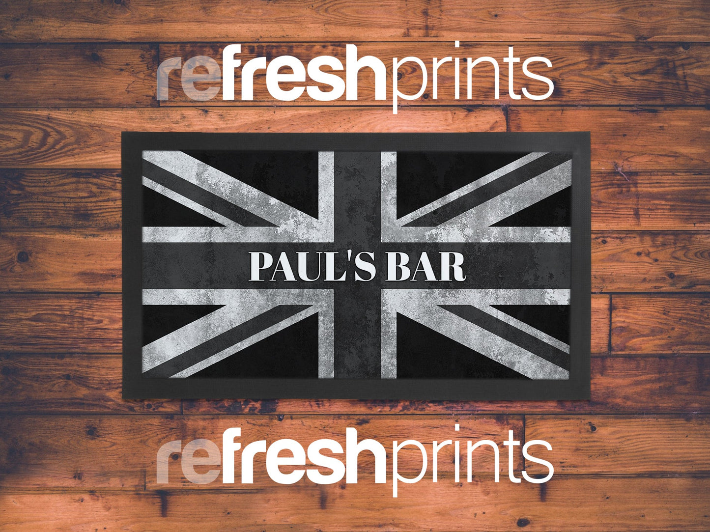 Monochrome Union Jack (UK) Regular Bar Runner - Bar - Mats.co.uk