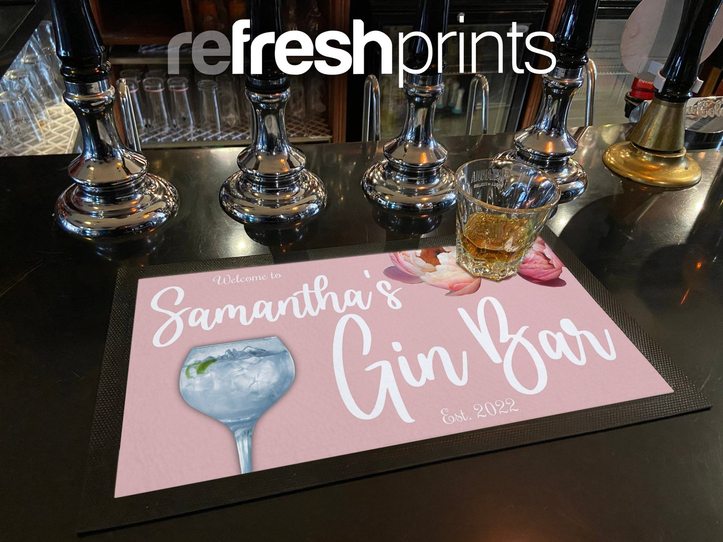 Pink Floral Gin Regular Bar Runner - Bar - Mats.co.uk